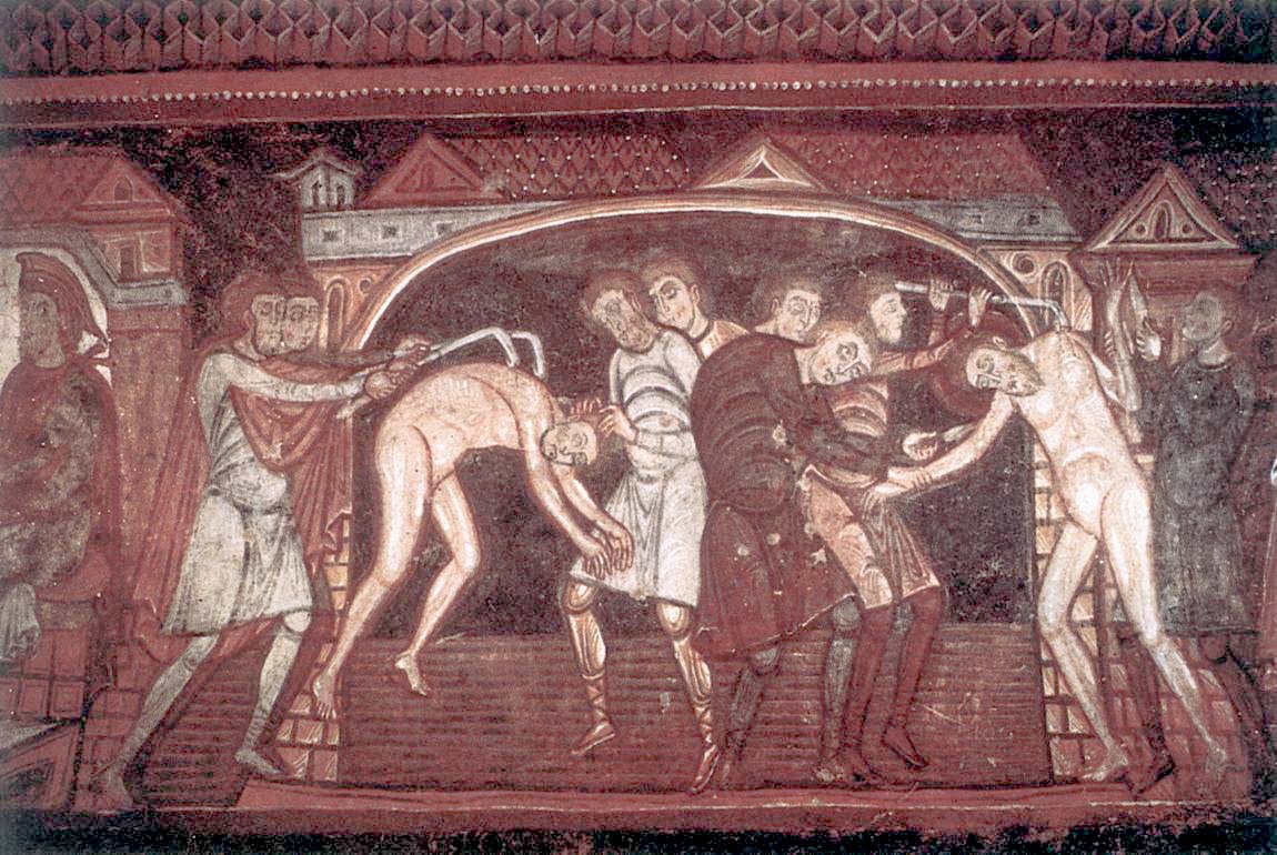 Sts Savinus and Cyprian are tortured (circa 1100) Abbey Church of Saint-Savin-sur-Gartempe (Public Domain)