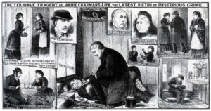 Illustrated Police News sketch of Dr George Bagster Phillips examining the body of Annie Chapman at 29 Hanbury Street Public Domain