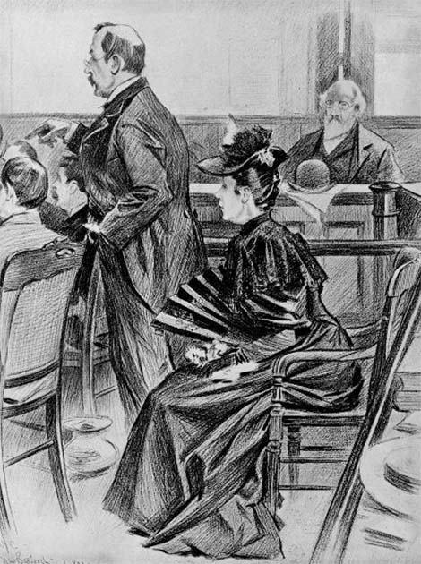 Lizzie Borden during the trial, by Benjamin West Clinedinst (CC-by-SA 3.0)