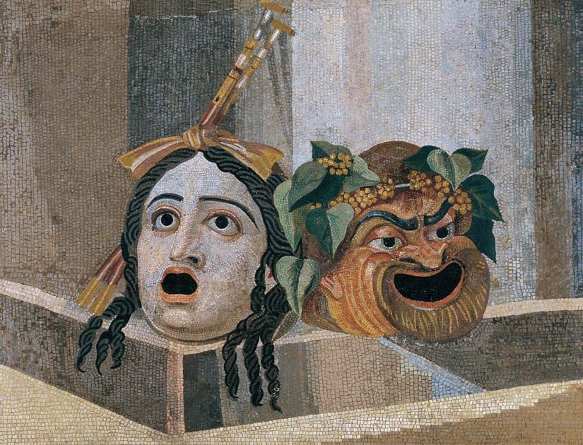 Mosaic of Greek Tragedy mask from Palazzo Nuovo, Hall of the Doves. Capitoline Museum (Public Domain)