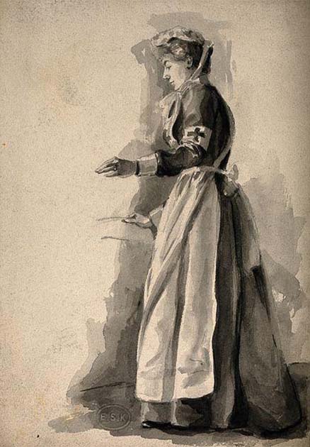 Watercolour drawing of a nurse (Wellcome Images)